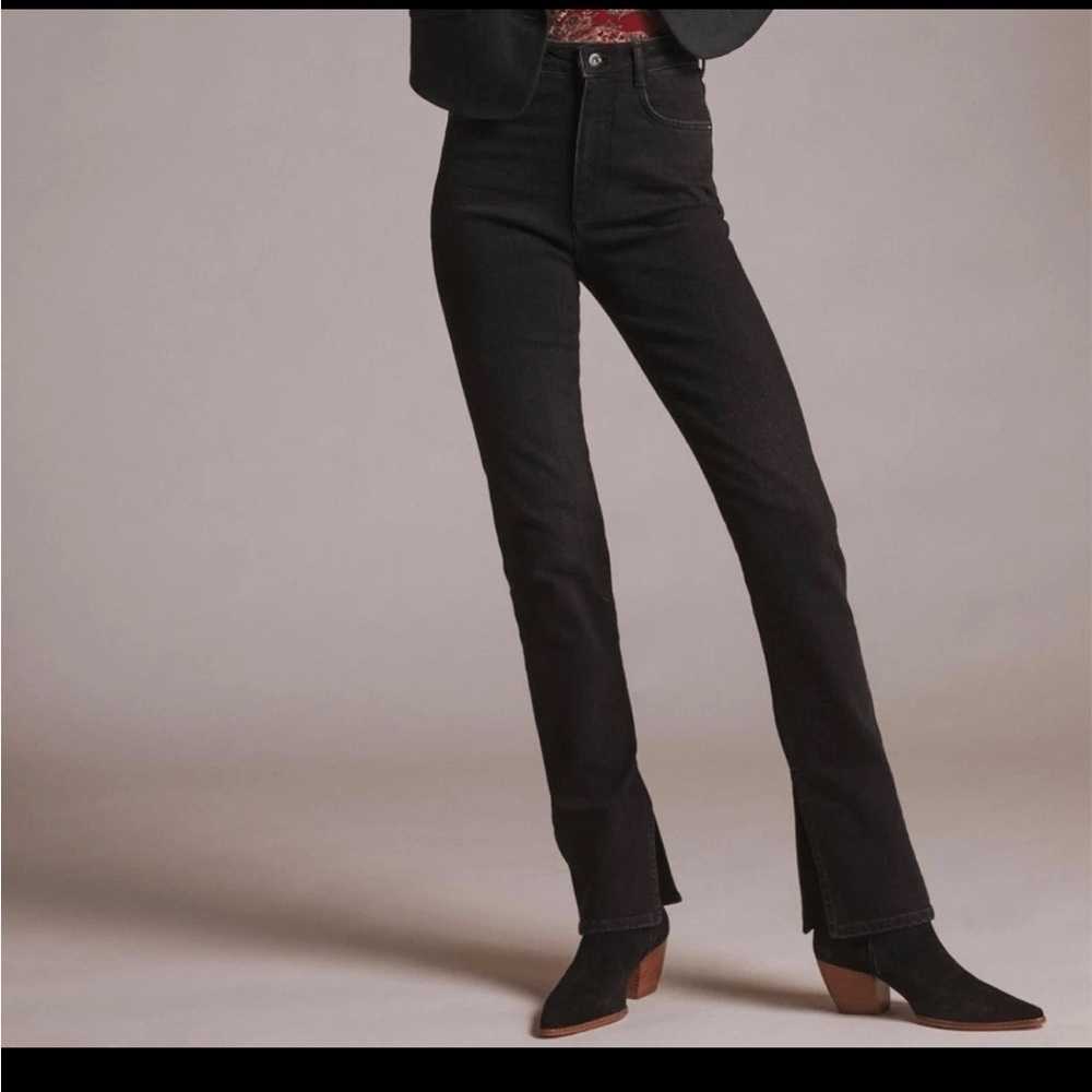 NWT Anthropologie Pilcro Split Hem Straight Leg Jean High Rise Black 29